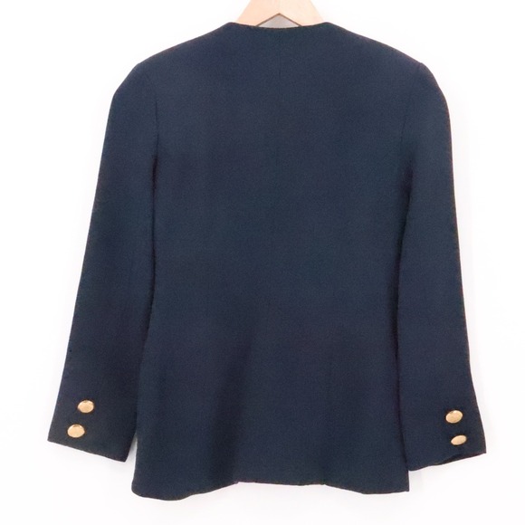 Vintage Military Style Blazer Womens Preppy Navy Wool Blend Gold Button Size 2 - Picture 5 of 10